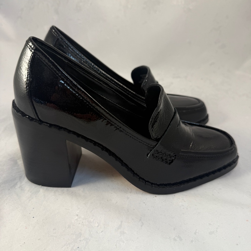 Vince Camuto Carigina Black Patent Leather Penny Loafer Block Heel grunge goth - Picture 3 of 9